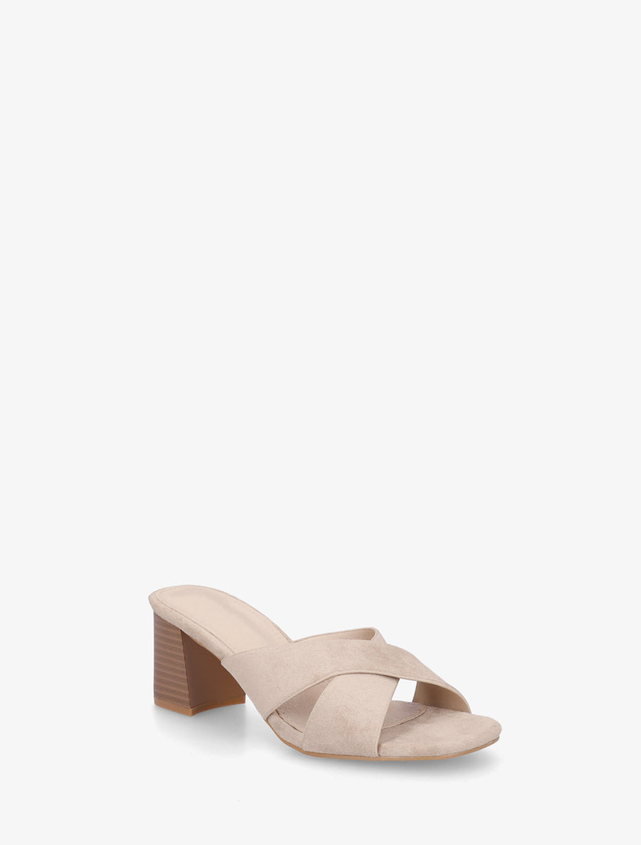 Mules croisées en suédine - Beige - 2