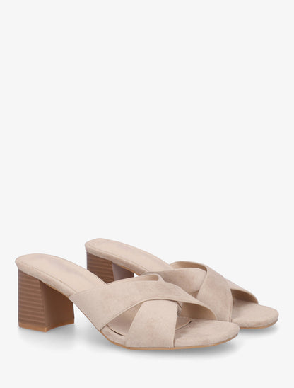 Mules croisées en suédine - Beige - 4