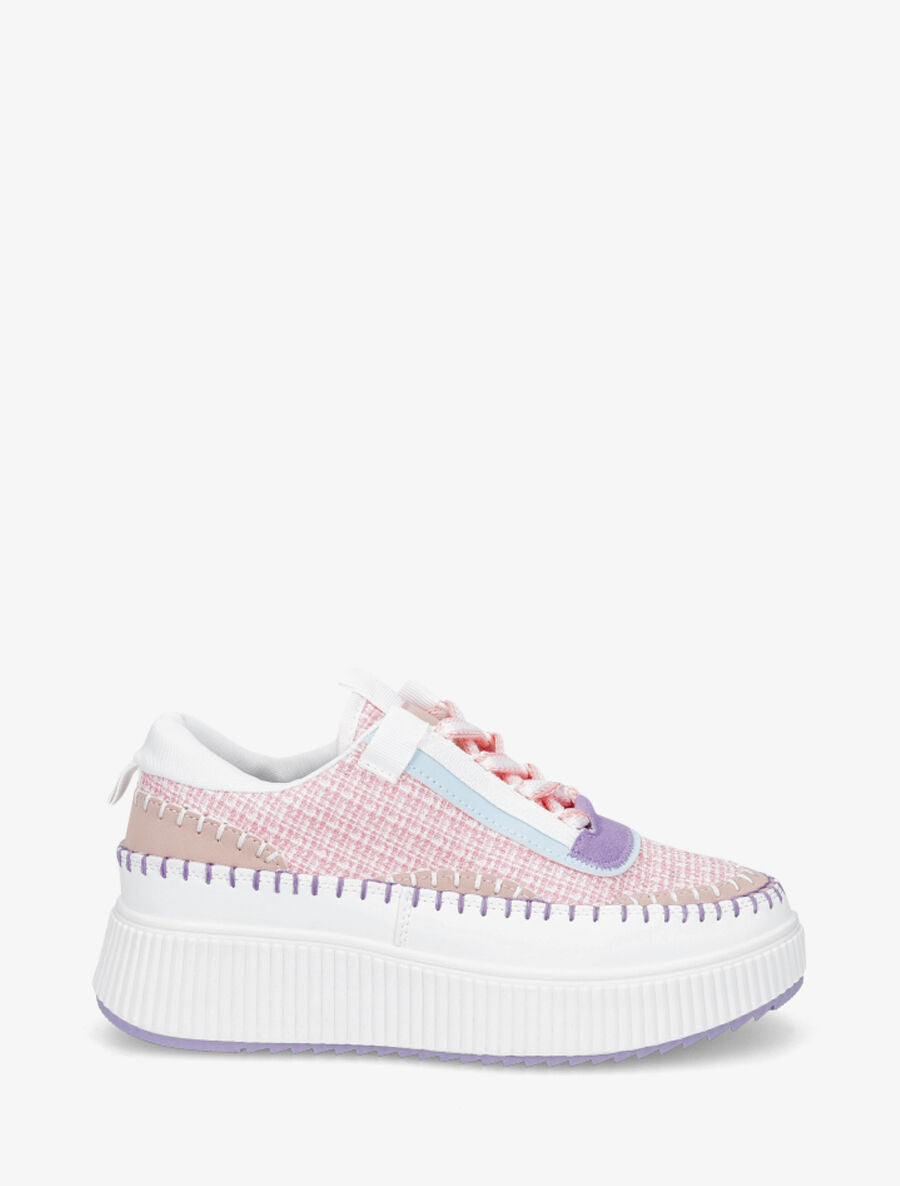 Sneakers à tissu et plaforme strié - Rose - 5