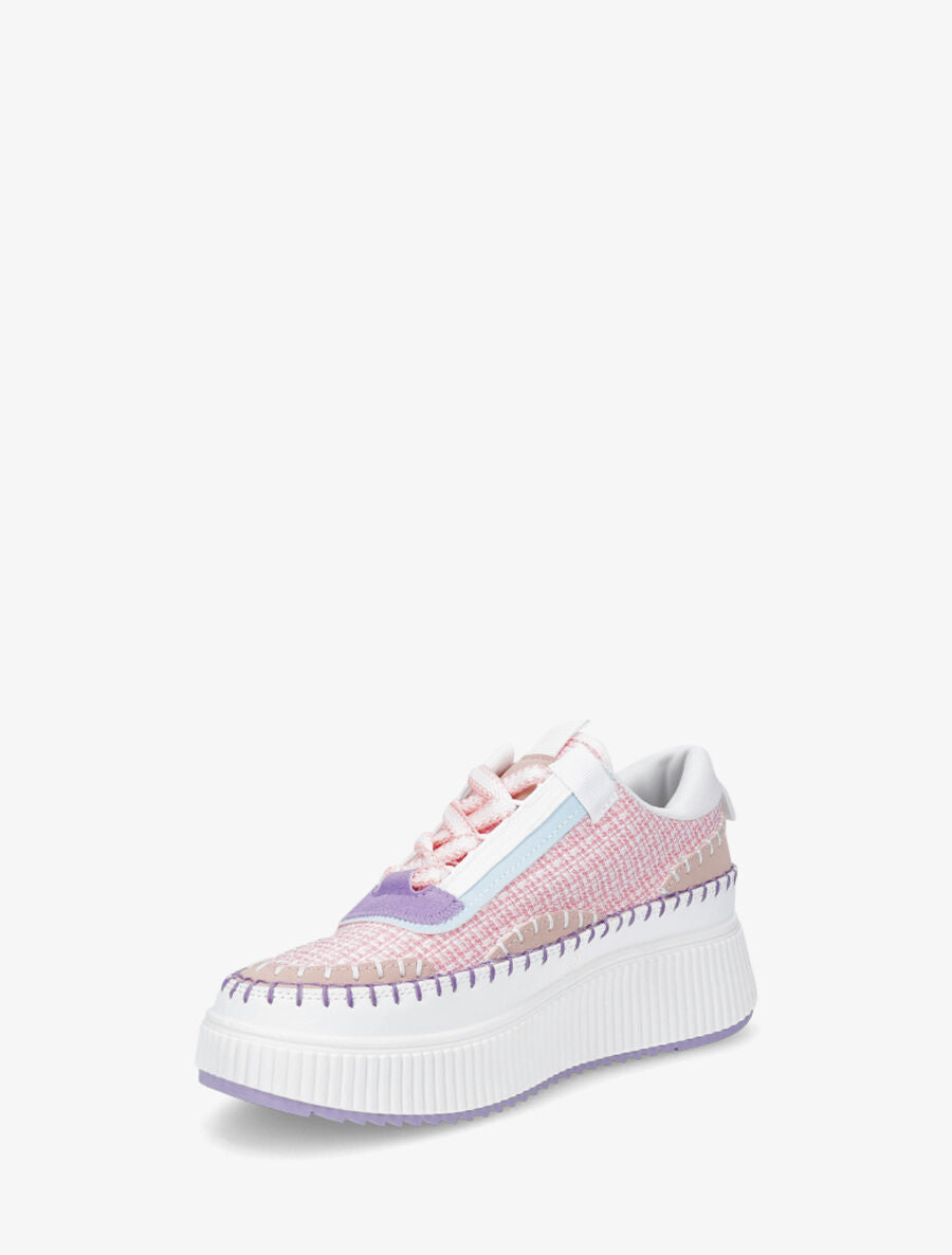 Sneakers à tissu et plaforme strié - Rose - 3