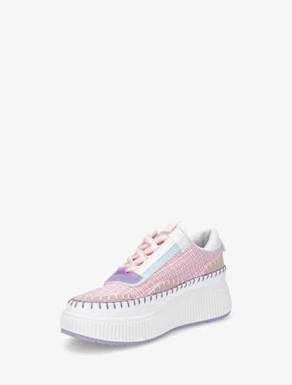 Sneakers à tissu et plaforme strié - Rose - 3
