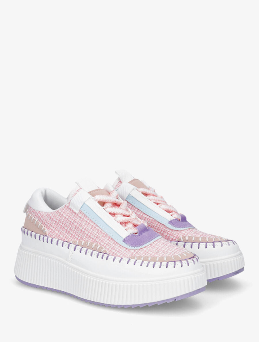 Sneakers à tissu et plaforme strié - Rose - 4