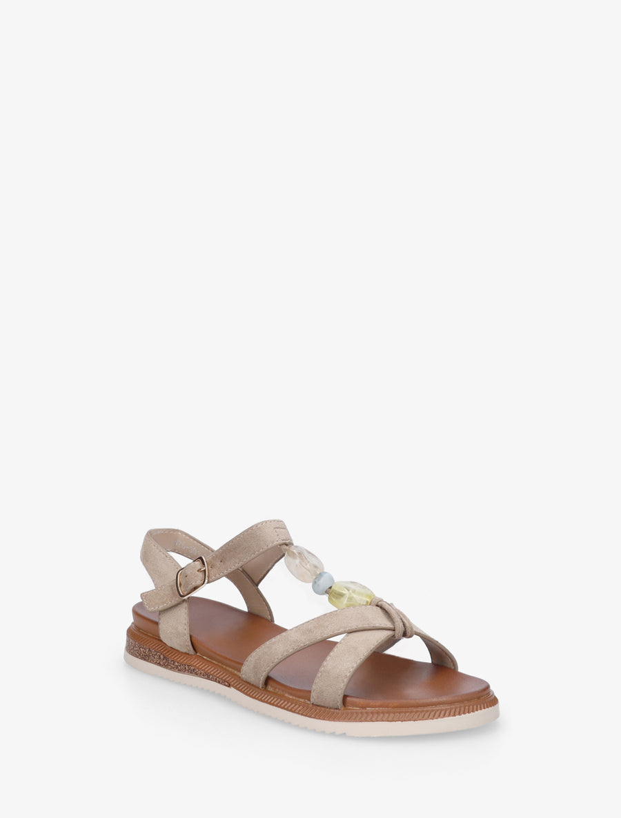 Nu-pieds en suédine à empiècement bijoux pierres - Taupe - 2