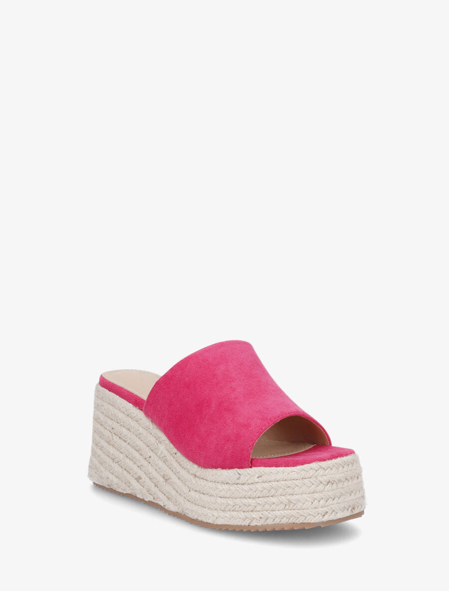 Mules compensées en suédine - Fuchsia - 2