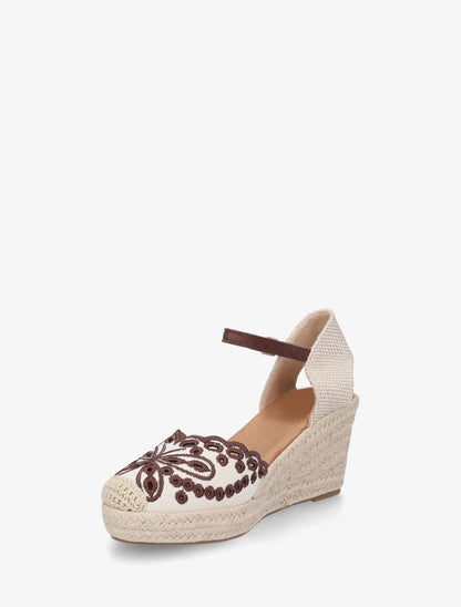 Sandales compensées à contrefort imprimé damier - Marron - 3