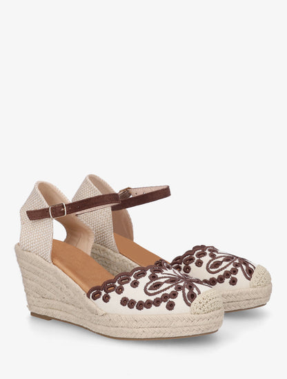 Sandales compensées à contrefort imprimé damier - Marron - 4