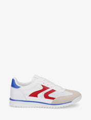 Baskets bimatière à empiècements zig-zag - Blanc/rouge - 1