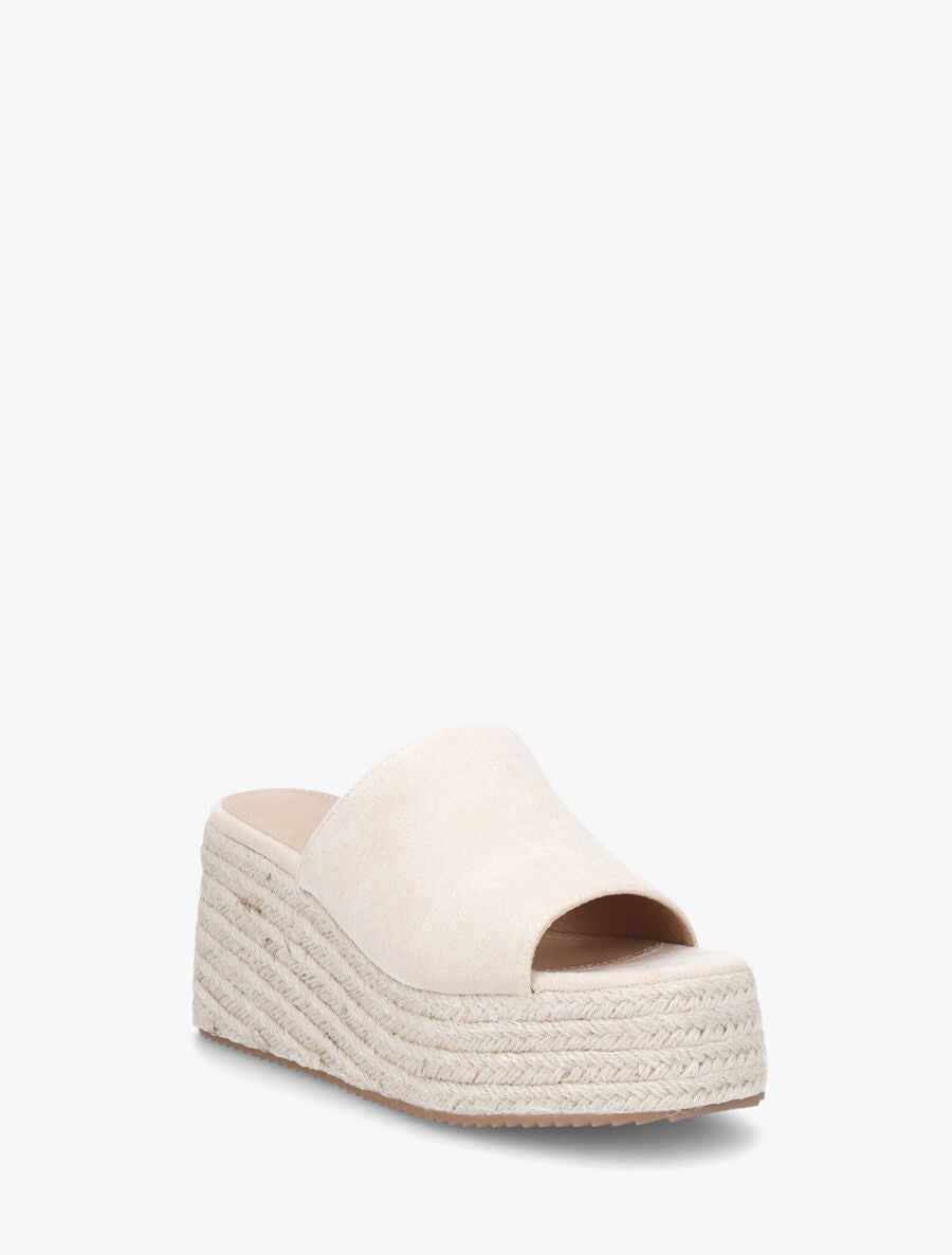 Mules compensées en suédine - Beige - 2