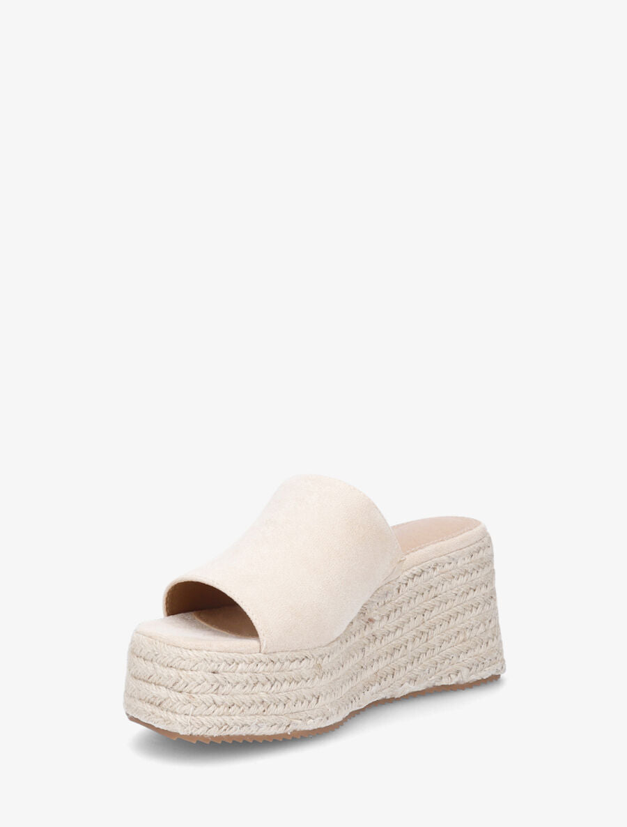 Mules compensées en suédine - Beige - 3