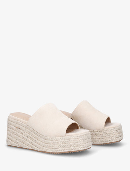 Mules compensées en suédine - Beige - 4