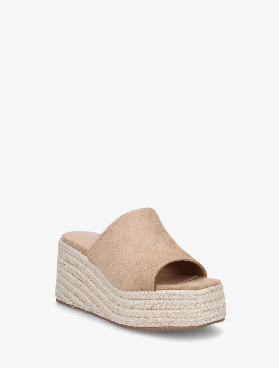 Mules compensées en suédine - Taupe - 2