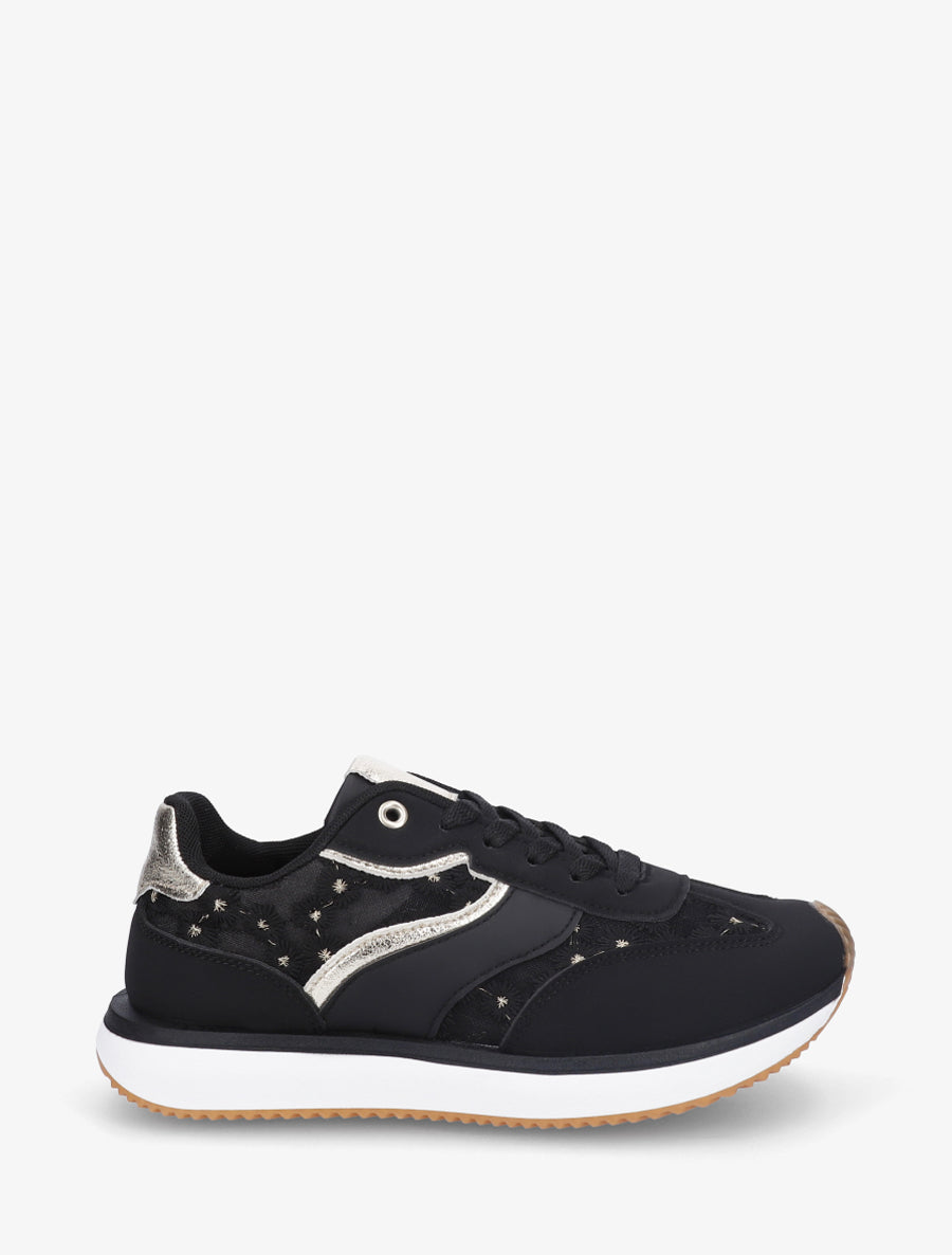 Sneakers en simili à motif pâquerettes - Noir - 1