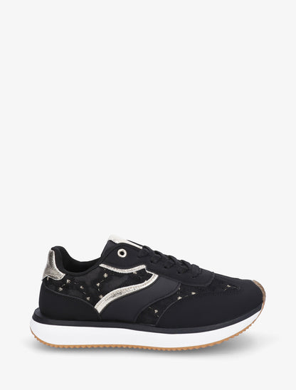 Sneakers en simili à motif pâquerettes - Noir - 1