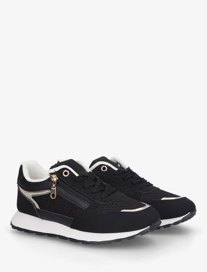 Baskets en simili et tissu irisé à zip - Noir - 4