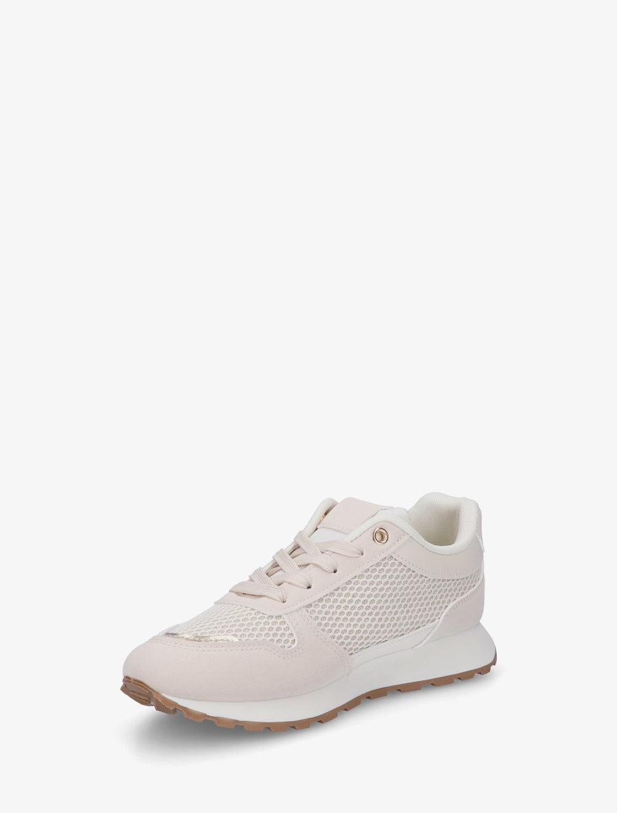 Baskets en simili et tissu irisé à zip - Beige - 3