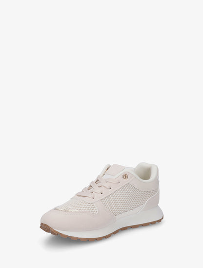 Baskets en simili et tissu irisé à zip - Beige - 3