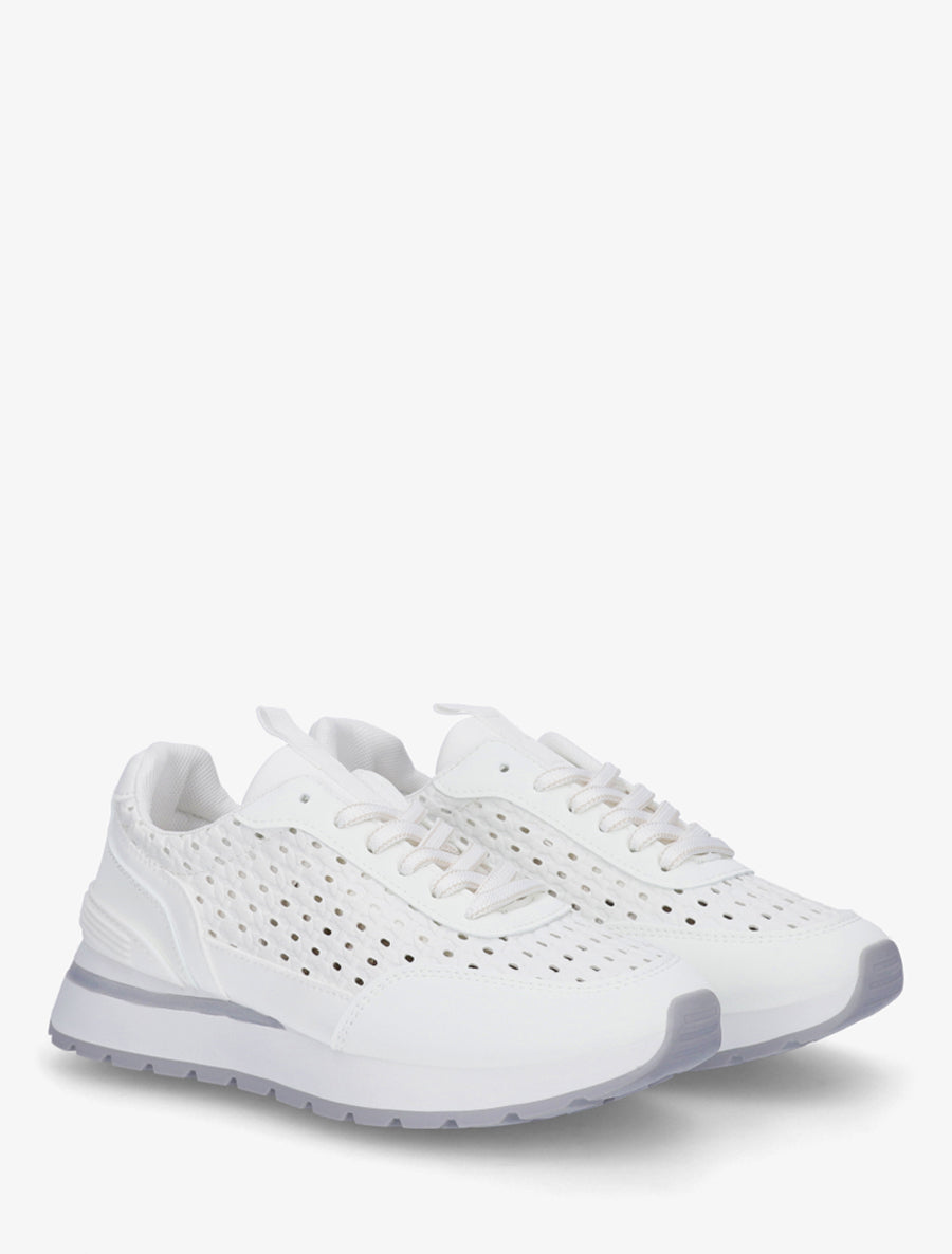 Sneakers à empiècement effet macramé - Blanc - 4