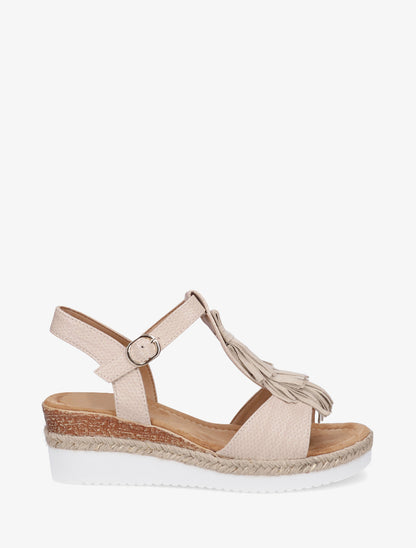 Sandales pailletées à franges en suédine - Beige - 1