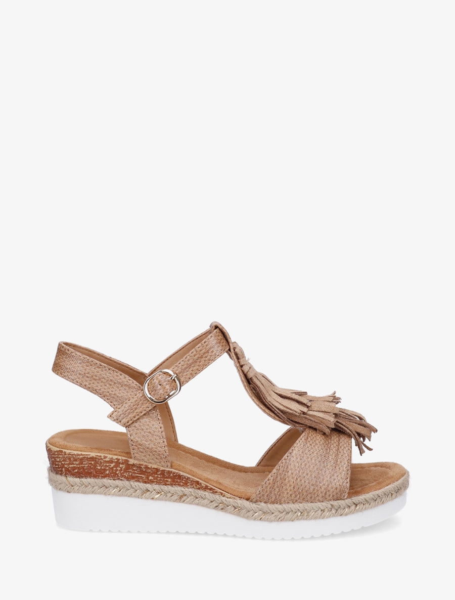 Sandales pailletées à franges en suédine - Camel - 1