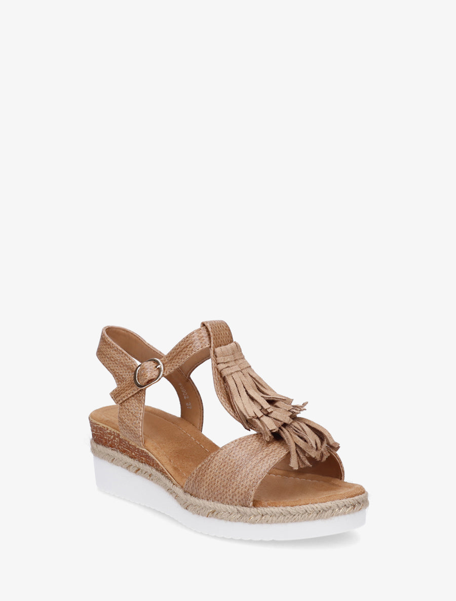 Sandales pailletées à franges en suédine - Camel - 2