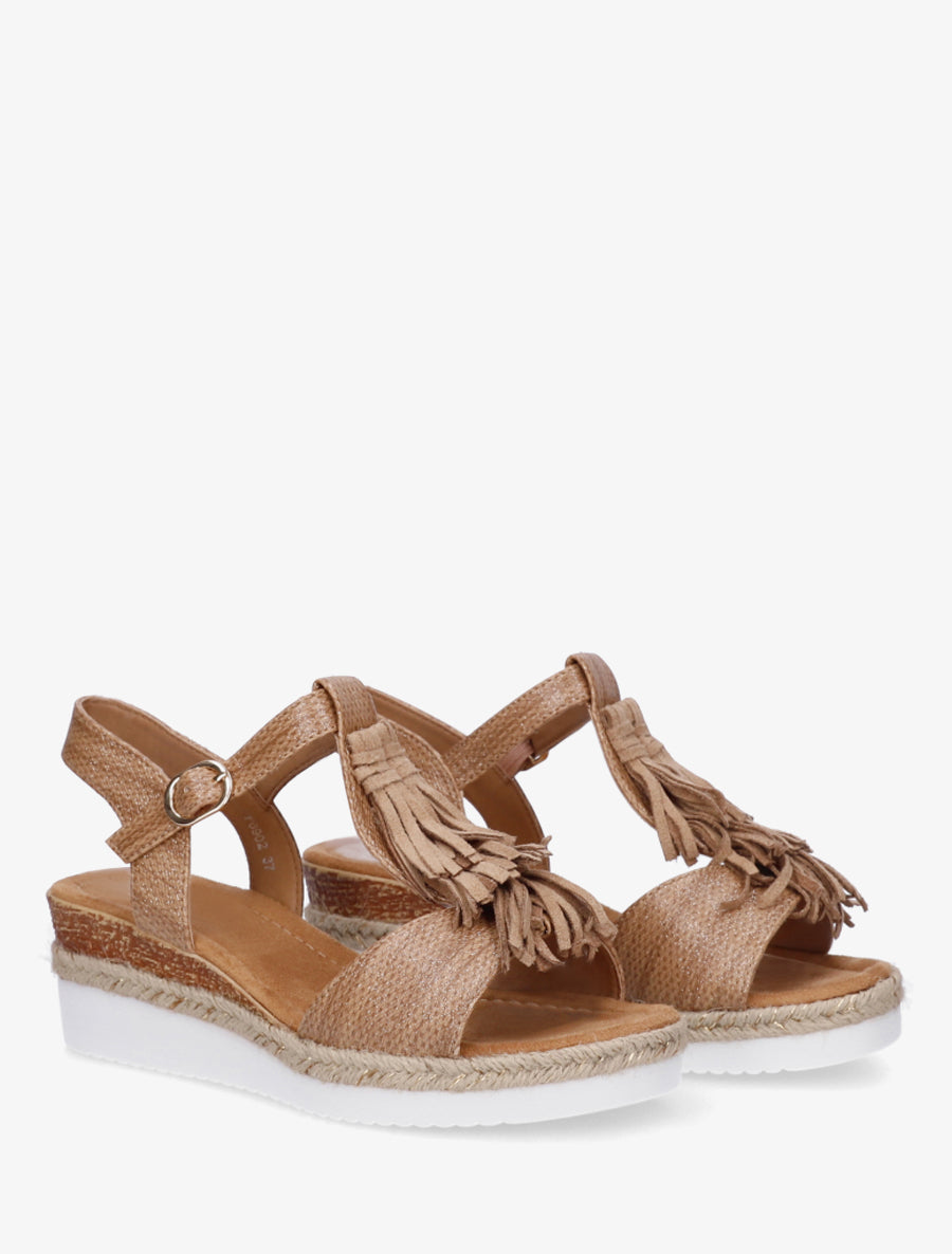 Sandales pailletées à franges en suédine - Camel - 4