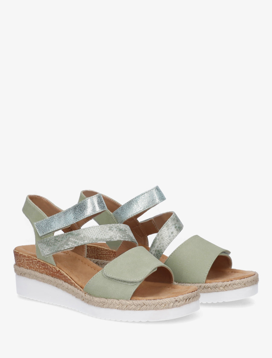 Sandales compensées à scratch - Vert olive - 4