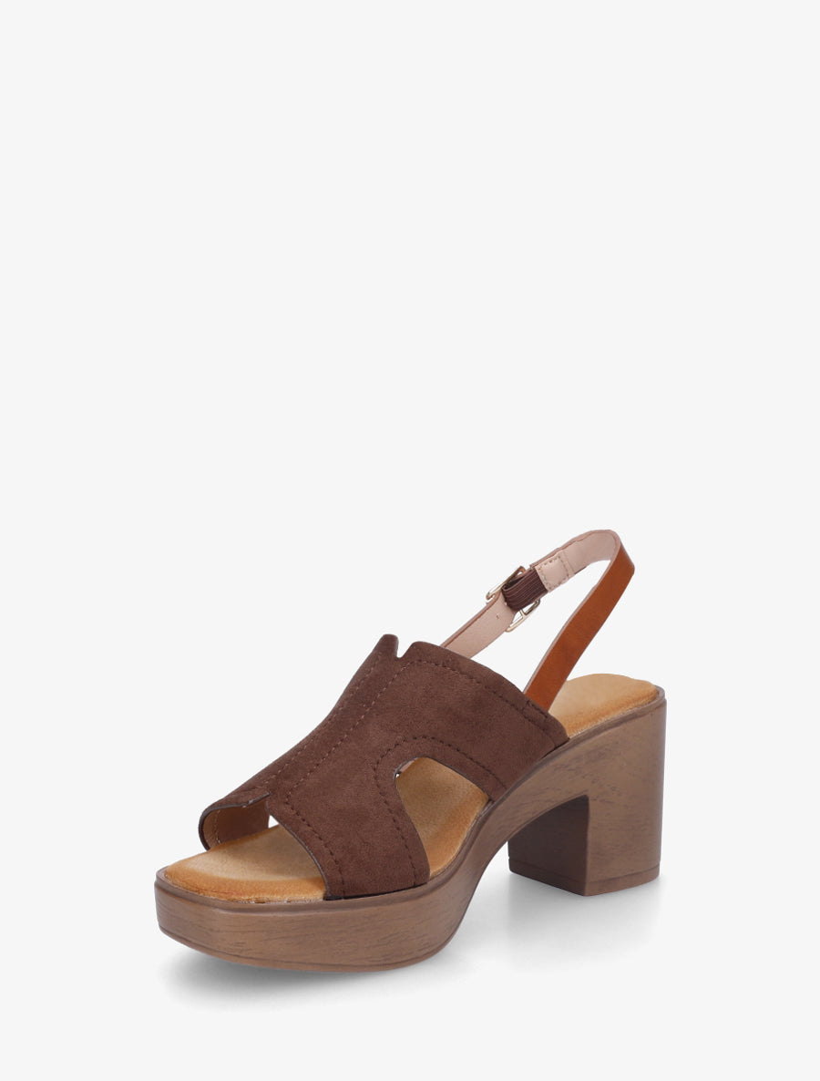 Sandales à talon à bride ajourée - Marron - 3