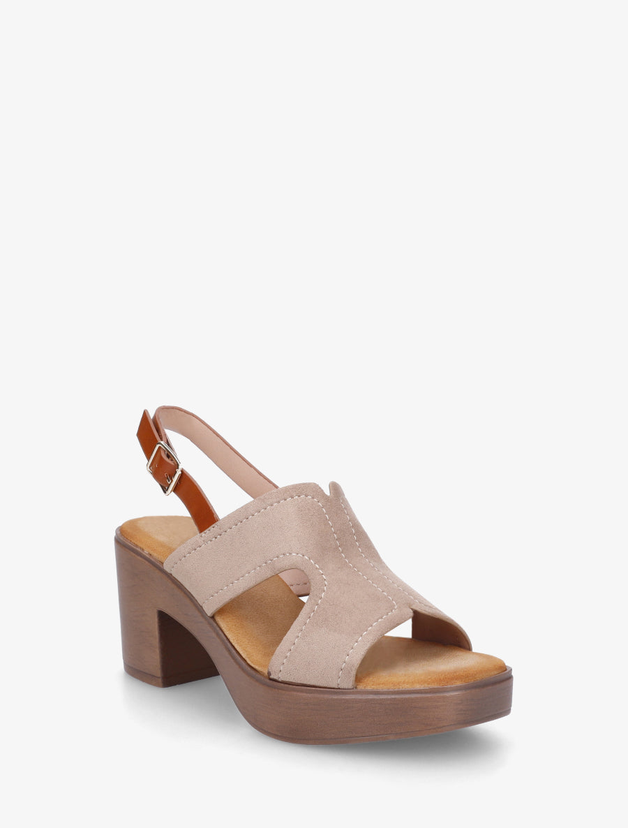 Sandales à talon à bride ajourée - Taupe - 2