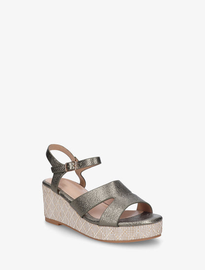 Sandales effet python à talon compensé - Kaki - 2