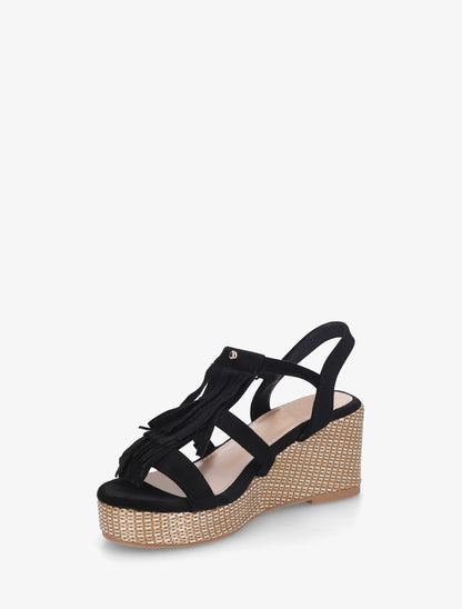 Sandales compensées à franges - Noir - 3