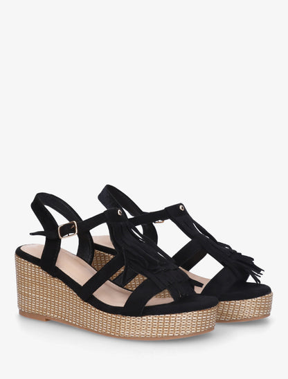 Sandales compensées à franges - Noir - 4