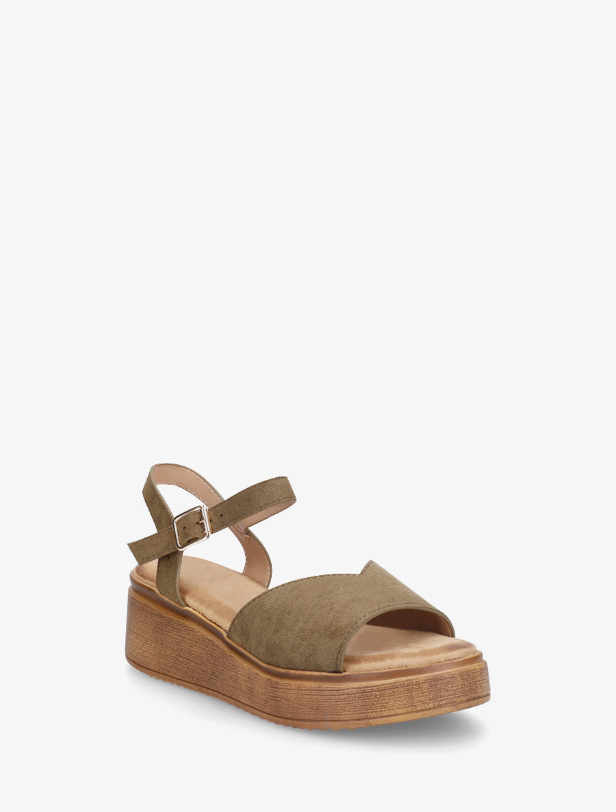 Sandales en suédine à bride en V - Kaki - 2