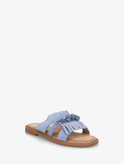 Mules en suédine à franges et perles - Bleu - 2