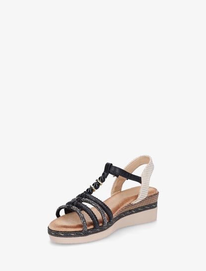 Sandales à brides tressées et strassées - Noir - 3