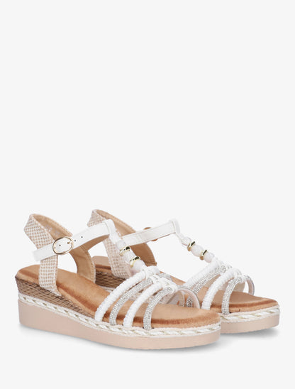 Sandales à brides tressées et strassées - Blanc - 4