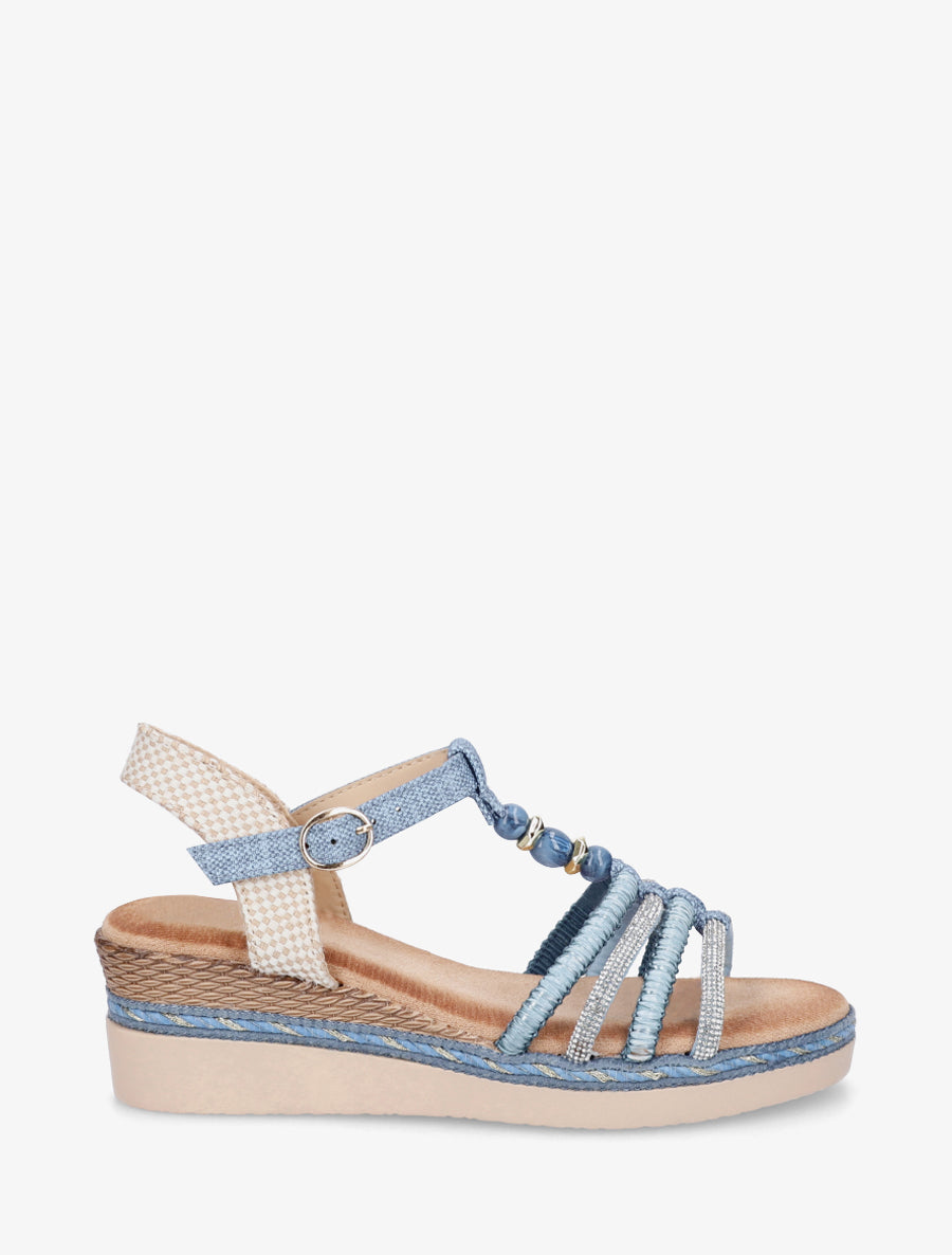 Sandales à brides tressées et strassées - Bleu - 1