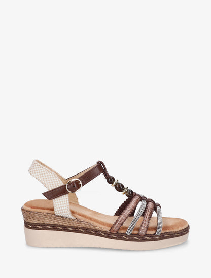 Sandales à brides tressées et strassées - Marron - 1