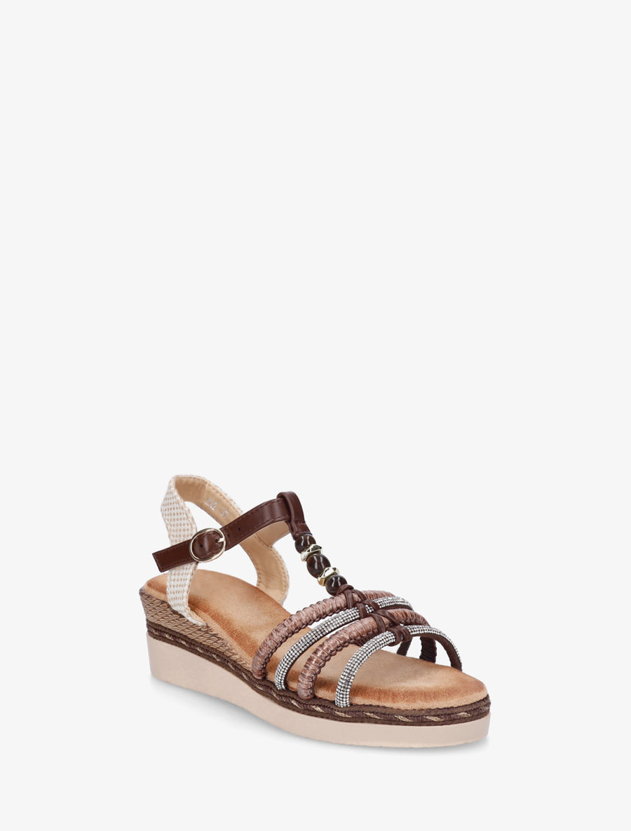 Sandales à brides tressées et strassées - Marron - 2
