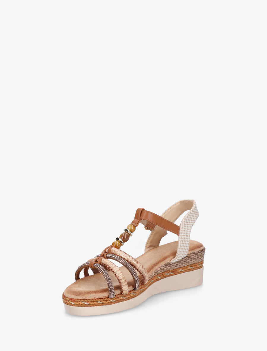 Sandales à brides tressées et strassées - Camel - 3