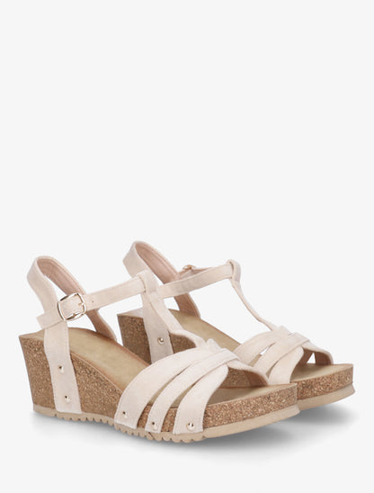 Sandales en suédine à bride en T - Beige - 4