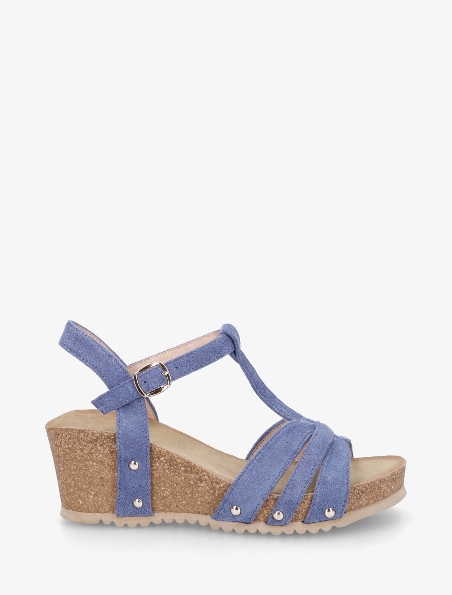 Sandales en suédine à bride en T - Bleu - 1