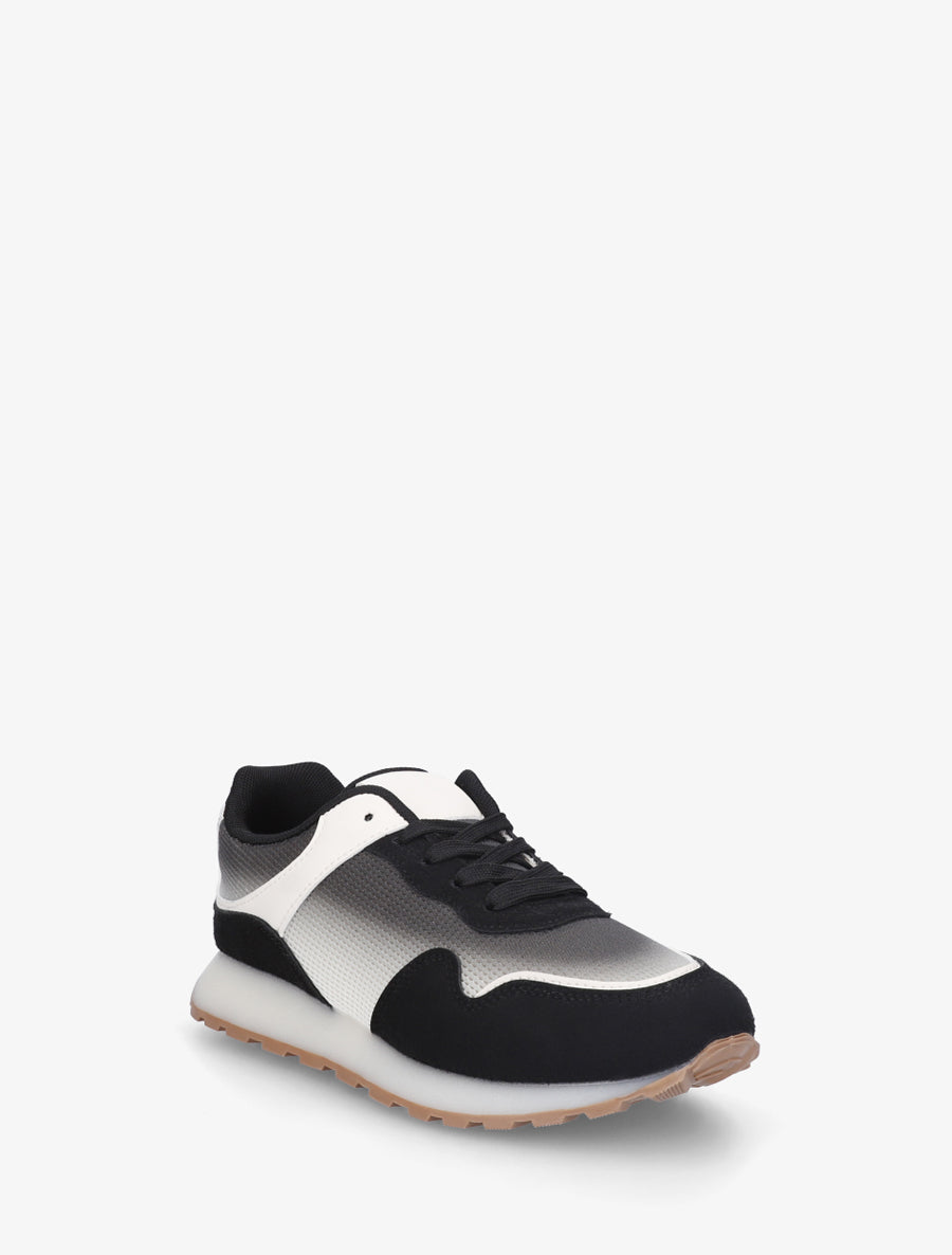 Sneakers bi-matière à semelle épaisse - Noir - 2