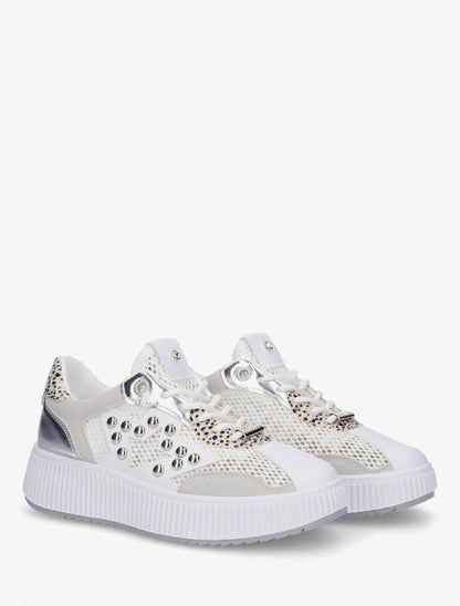 Baskets ajourées à strass et plateforme striée - Gris - 4