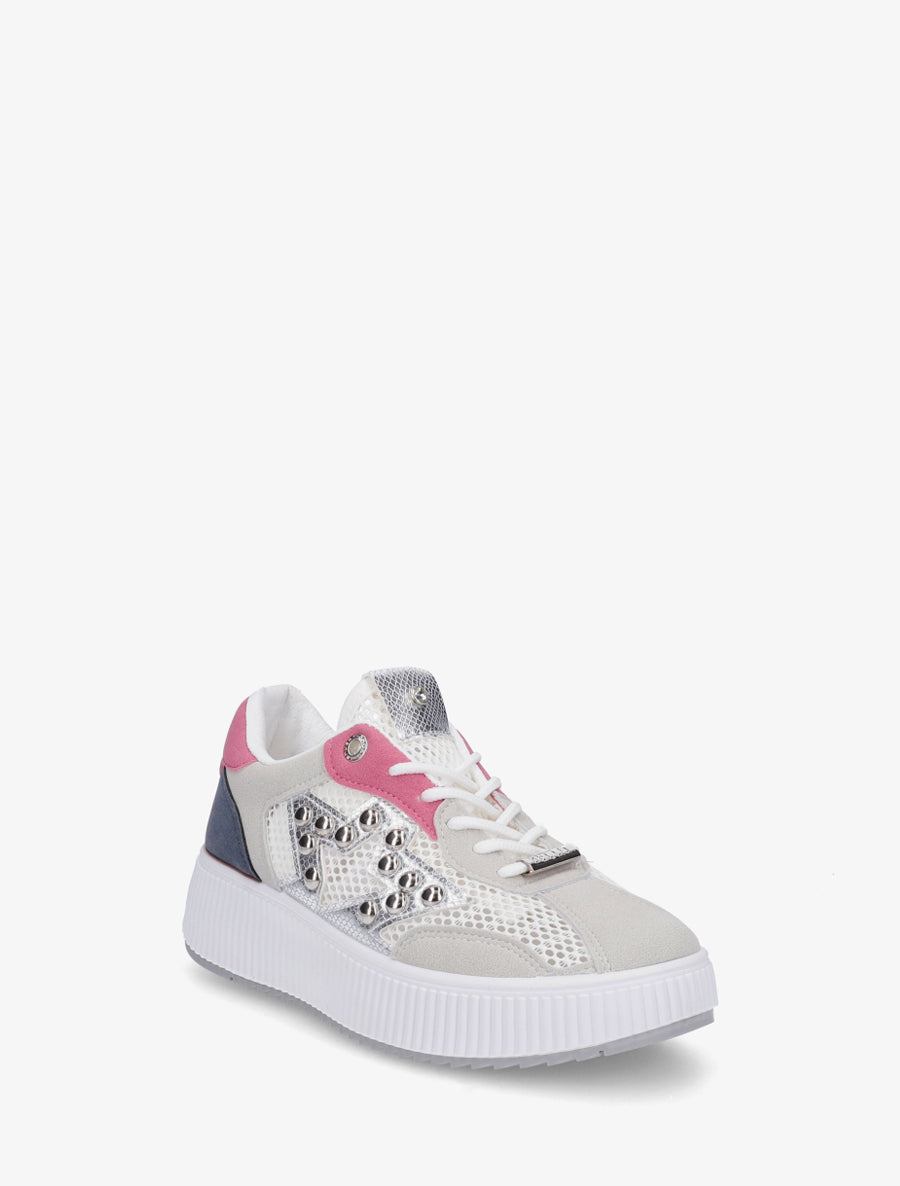 Baskets ajourées à strass et plateforme striée - Rose - 2