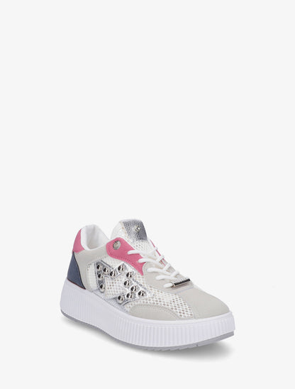 Baskets ajourées à strass et plateforme striée - Rose - 2