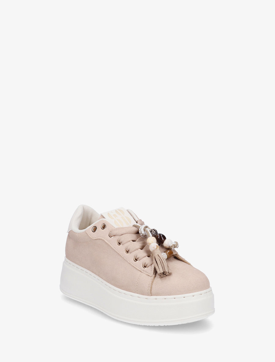 Sneakers en suédine à empiècement perles - Taupe - 2