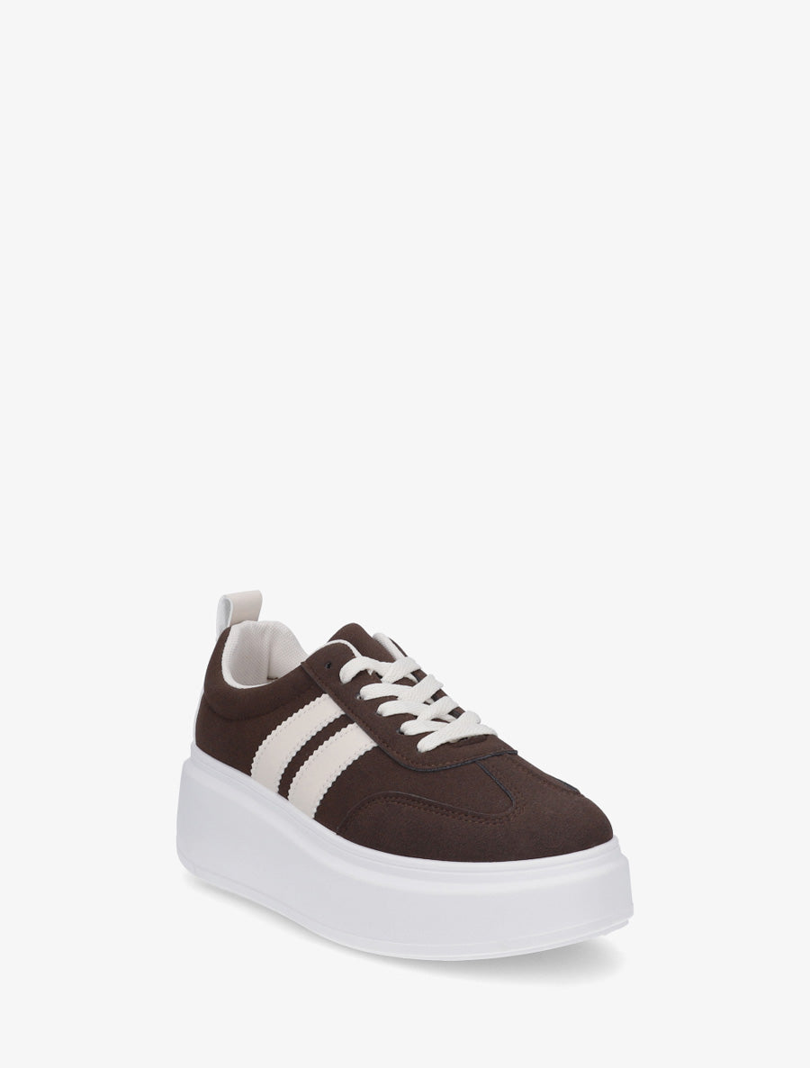 Baskets effet nubuck à bandes - Marron - 2