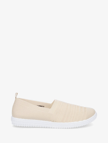 Slip-on en maille ajourée rayée - Beige - 1