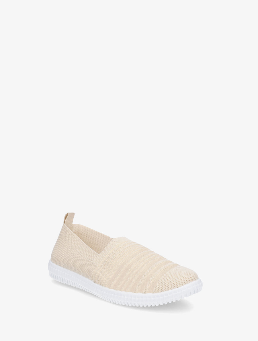 Slip-on en maille ajourée rayée - Beige - 2