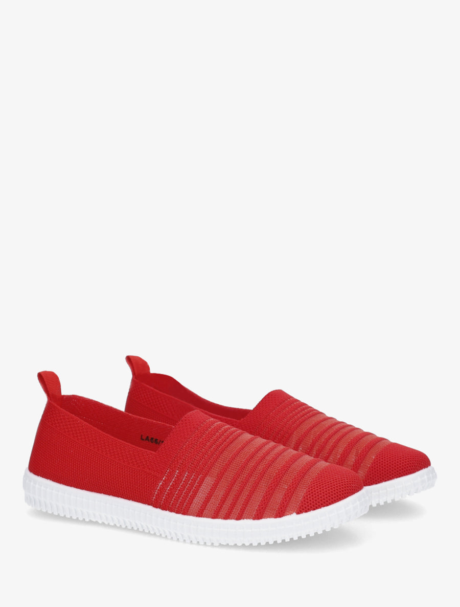 Slip-on en maille ajourée rayée - Rouge - 4